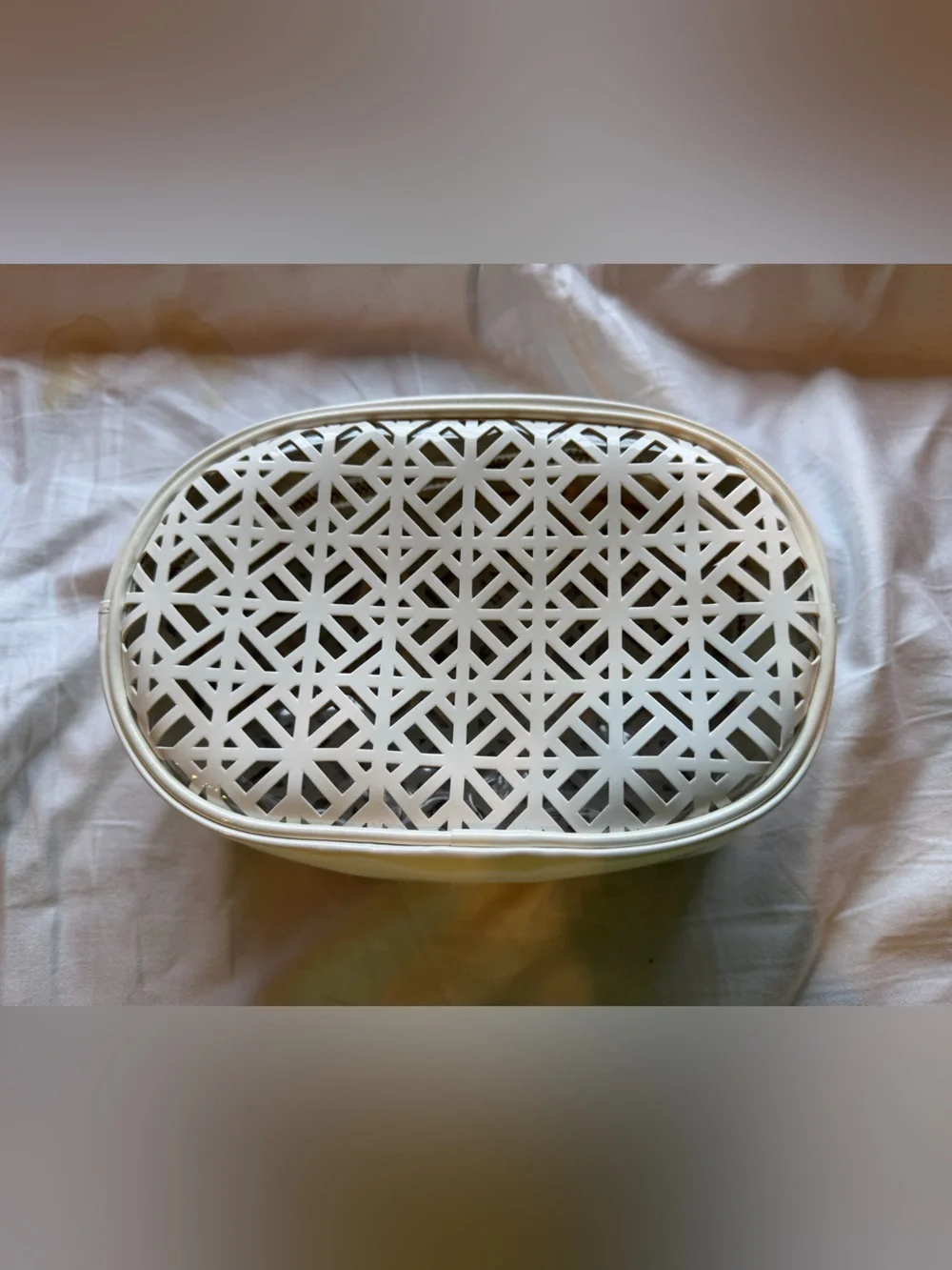 Tory Burch White Laser-Cut Cosmetic Case
